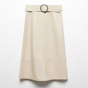Leather-effect midi-skirt with belt